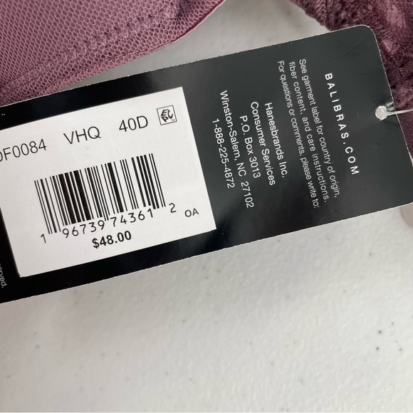 NWT Bali 40D Smoothing Lace Plum Foam Cup Stretch Adjustable Straps Back Bra - Picture 7 of 12